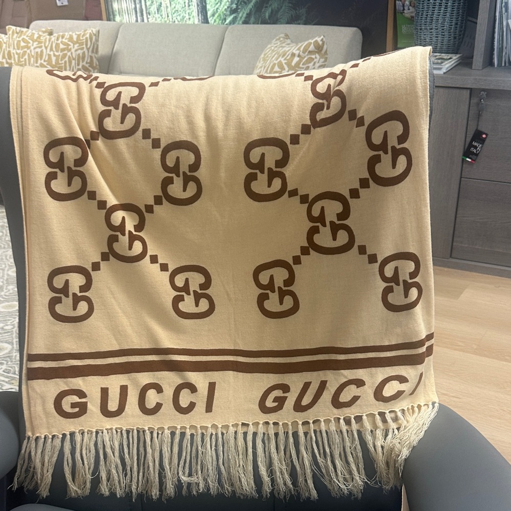 Gucci Beige and Brown Logo Scarf